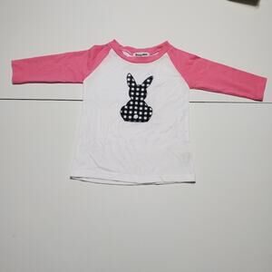 Checkered Bunny Baseball Shirt Girl 2 3T White Pink Long Sleeves Comfort Stretch